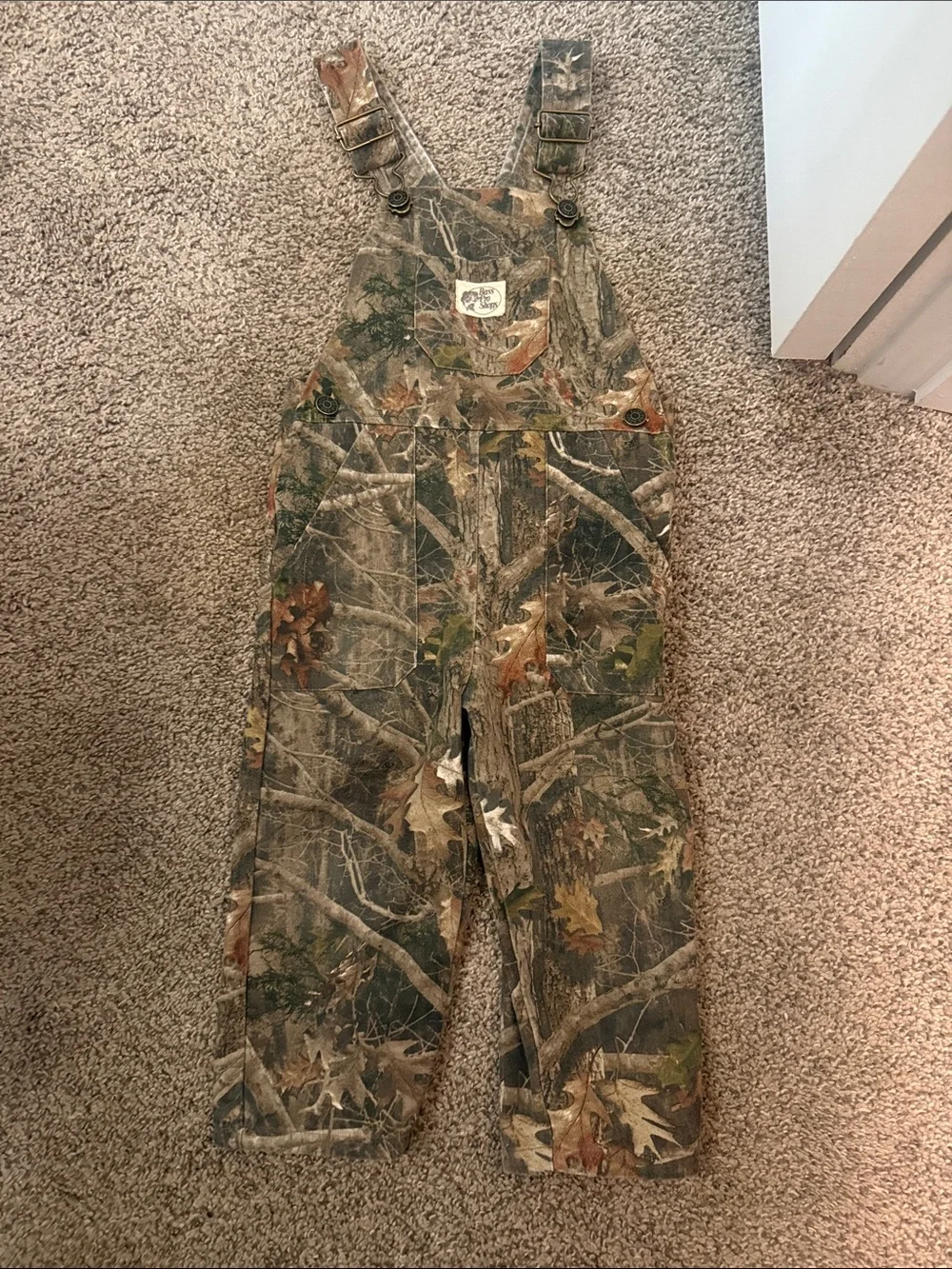 Bass Pro Shops Kids Camo Overalls in Green and Brown